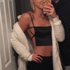 Black open back crop top